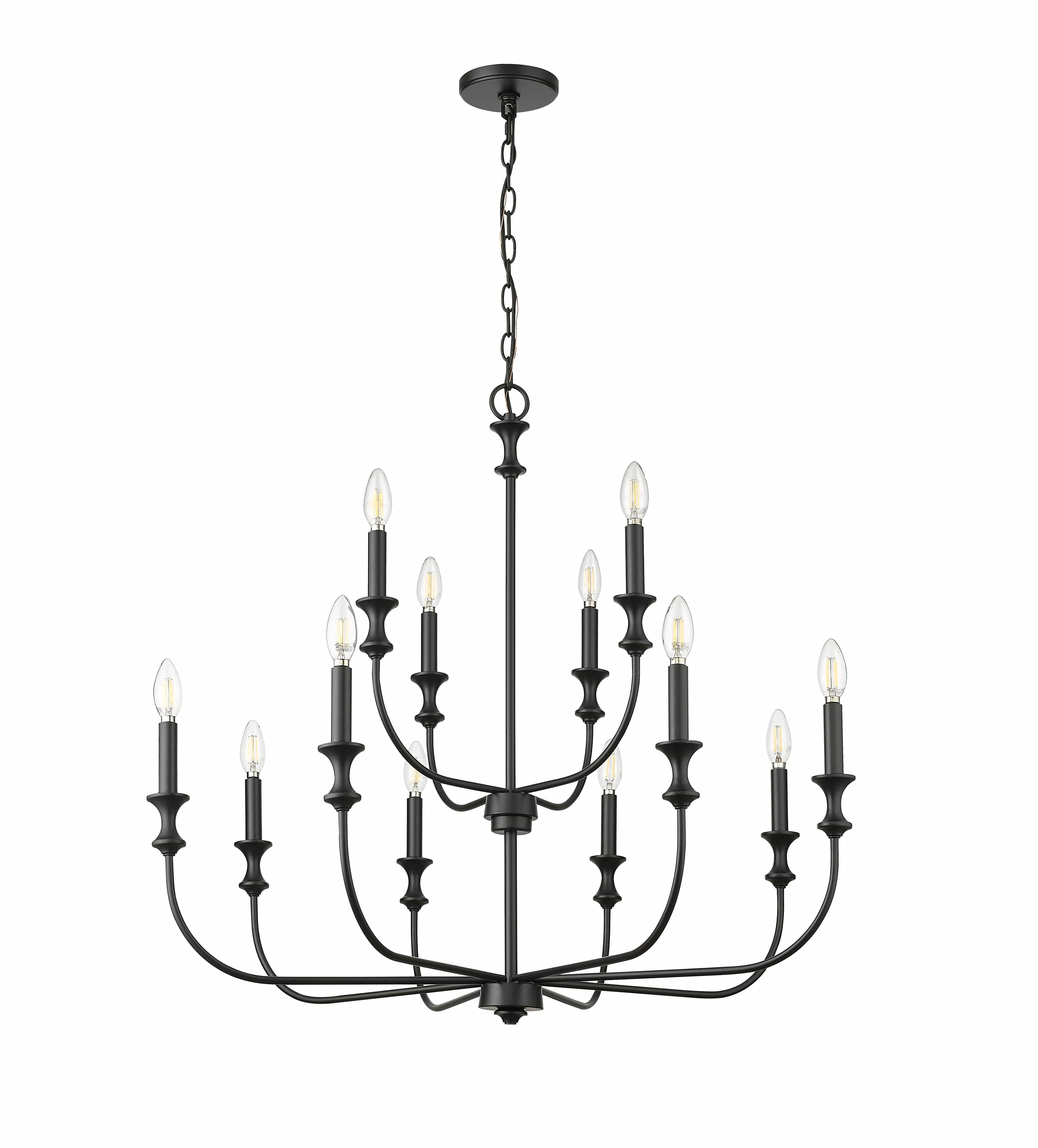 12 Lamps Savanne Chandelier - Matte Black - 33.9in Diameter - E12 Candelabra Base