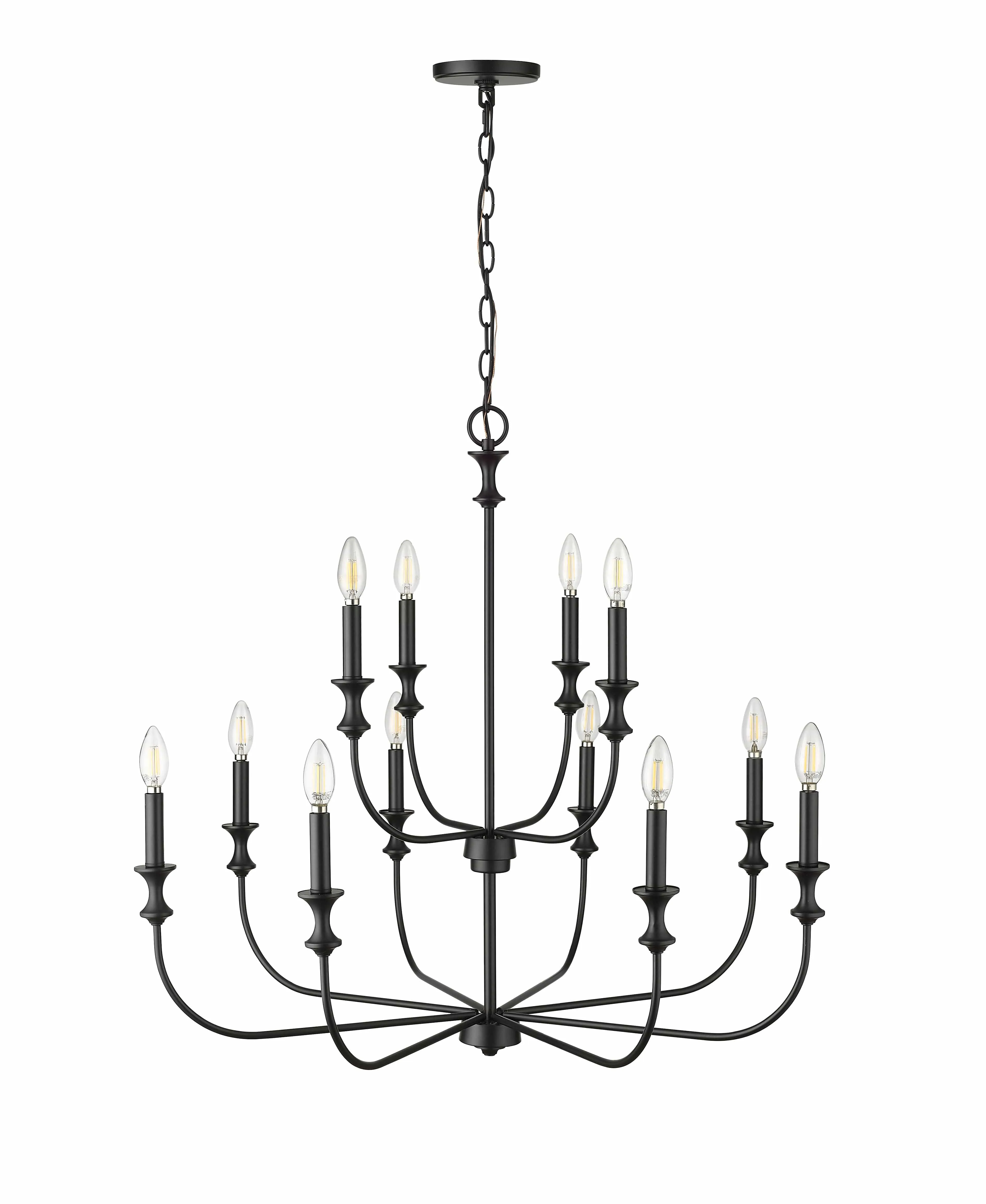 12 Lamps Savanne Chandelier - Matte Black - 33.9in Diameter - E12 Candelabra Base