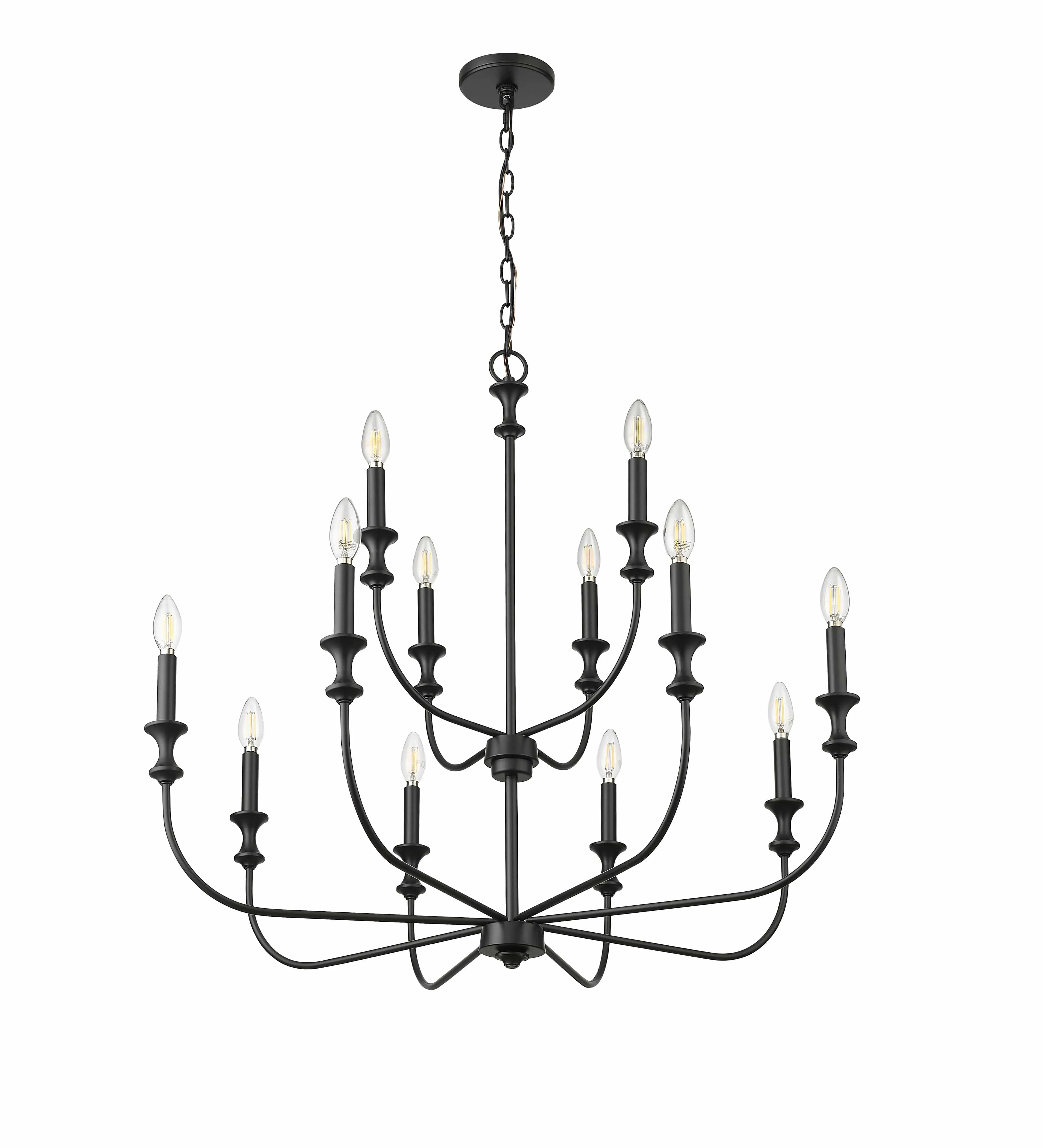 12 Lamps Savanne Chandelier - Matte Black - 33.9in Diameter - E12 Candelabra Base