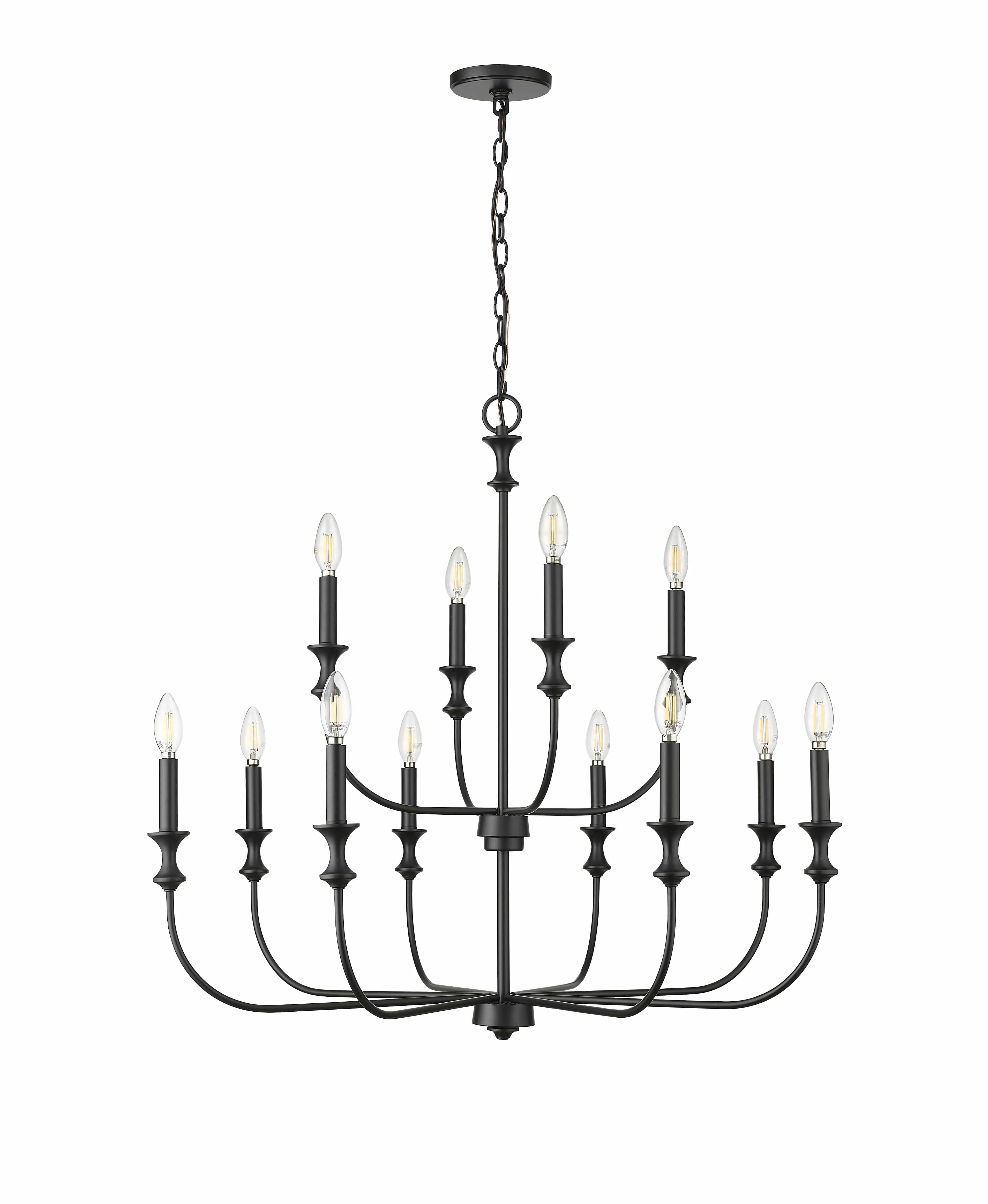 12 Lamps Savanne Chandelier - Matte Black - 33.9in Diameter - E12 Candelabra Base