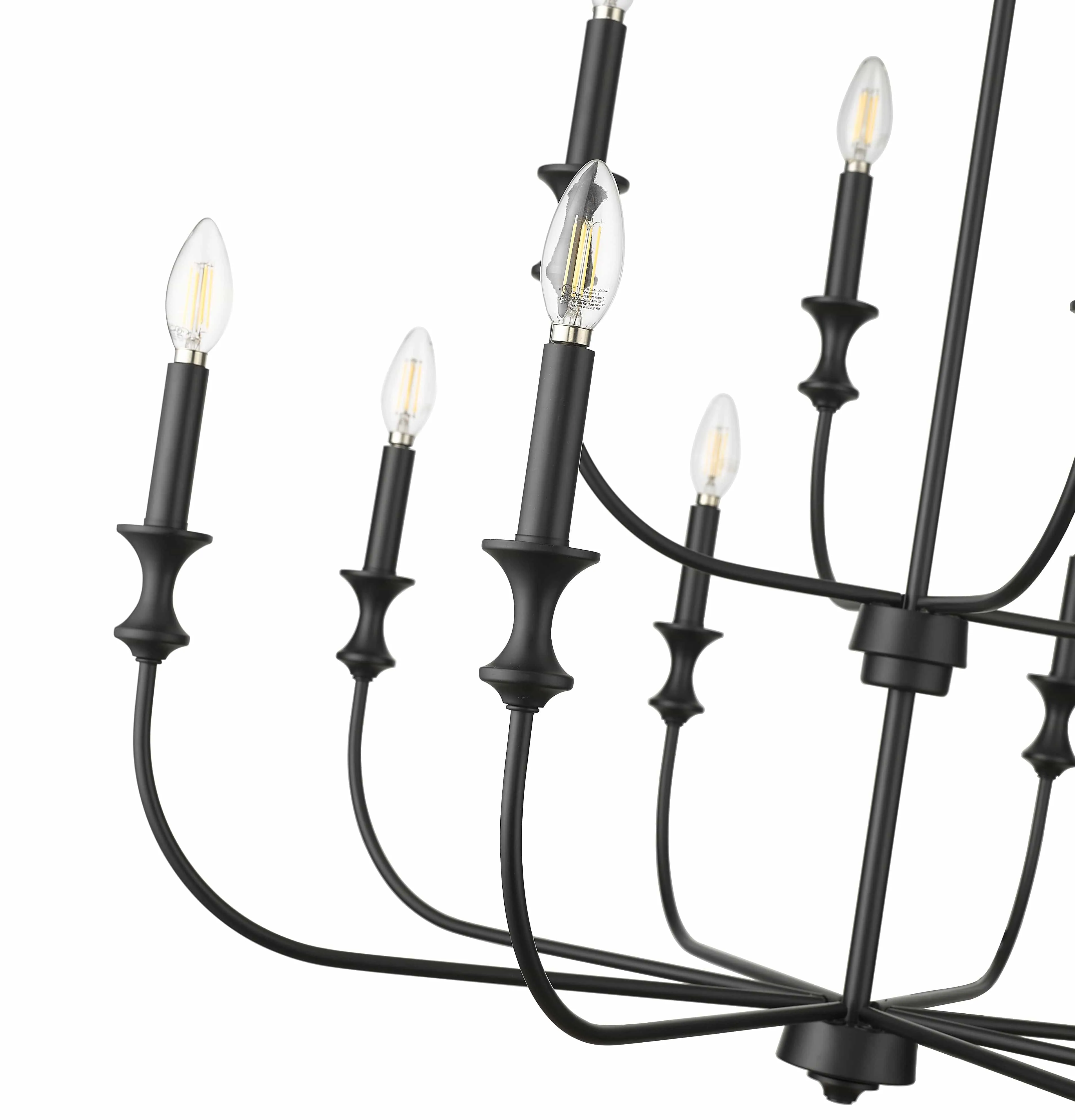 12 Lamps Savanne Chandelier - Matte Black - 33.9in Diameter - E12 Candelabra Base