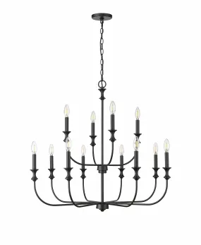 12 Lamps Savanne Chandelier - Matte Black - 33.9in Diameter - E12 Candelabra Base