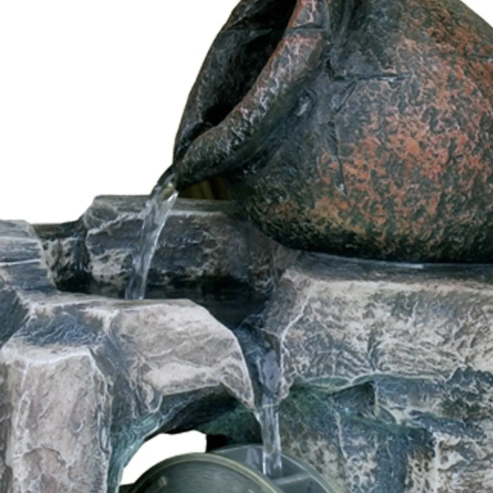 12" Gray Polyresin Farmhouse Design Tabletop Fountain with Light By Homeroots