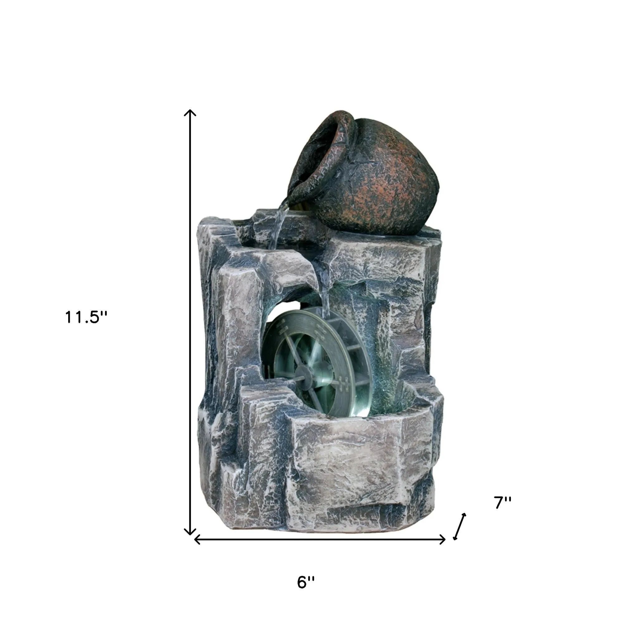 12" Gray Polyresin Farmhouse Design Tabletop Fountain with Light By Homeroots