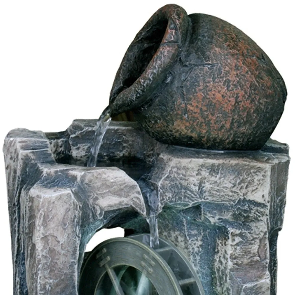 12" Gray Polyresin Farmhouse Design Tabletop Fountain with Light By Homeroots