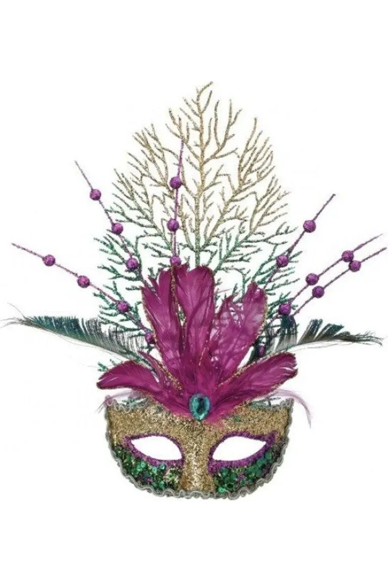14" Glitter Feather Mardi Gras Mask Ornament