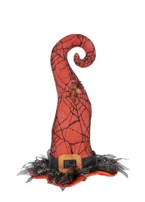 14" Plush Spider Web Witch Hat: Orange/Black
