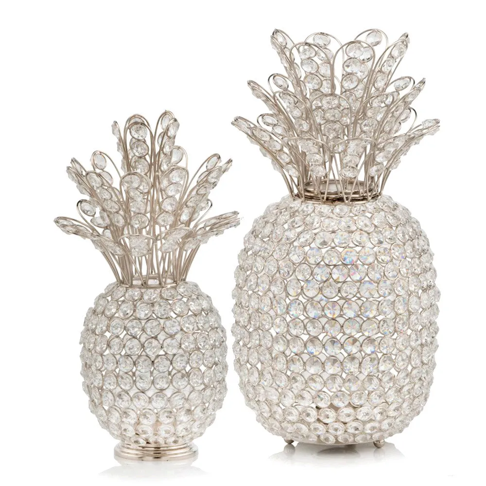 15" Silver Faux Crystal Pineapple Sculpture By Homeroots