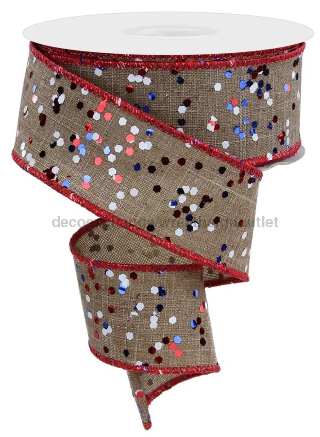 1.5"X10Yd Sprinkled Hex Glitter Finish Light Beige/Red/White/Blue RGE125601