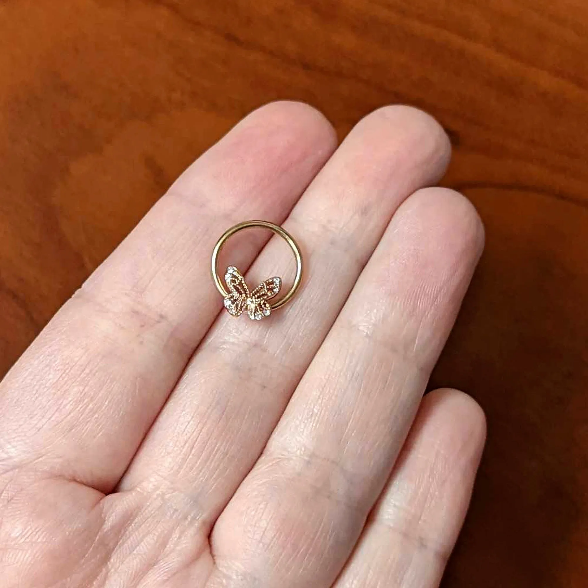 16 Gauge 3/8 Clear Gem Rose Gold Tone Airy Butterfly BCR Captive Ring