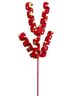 16" Red/Gold Polka Dot Curly Pick