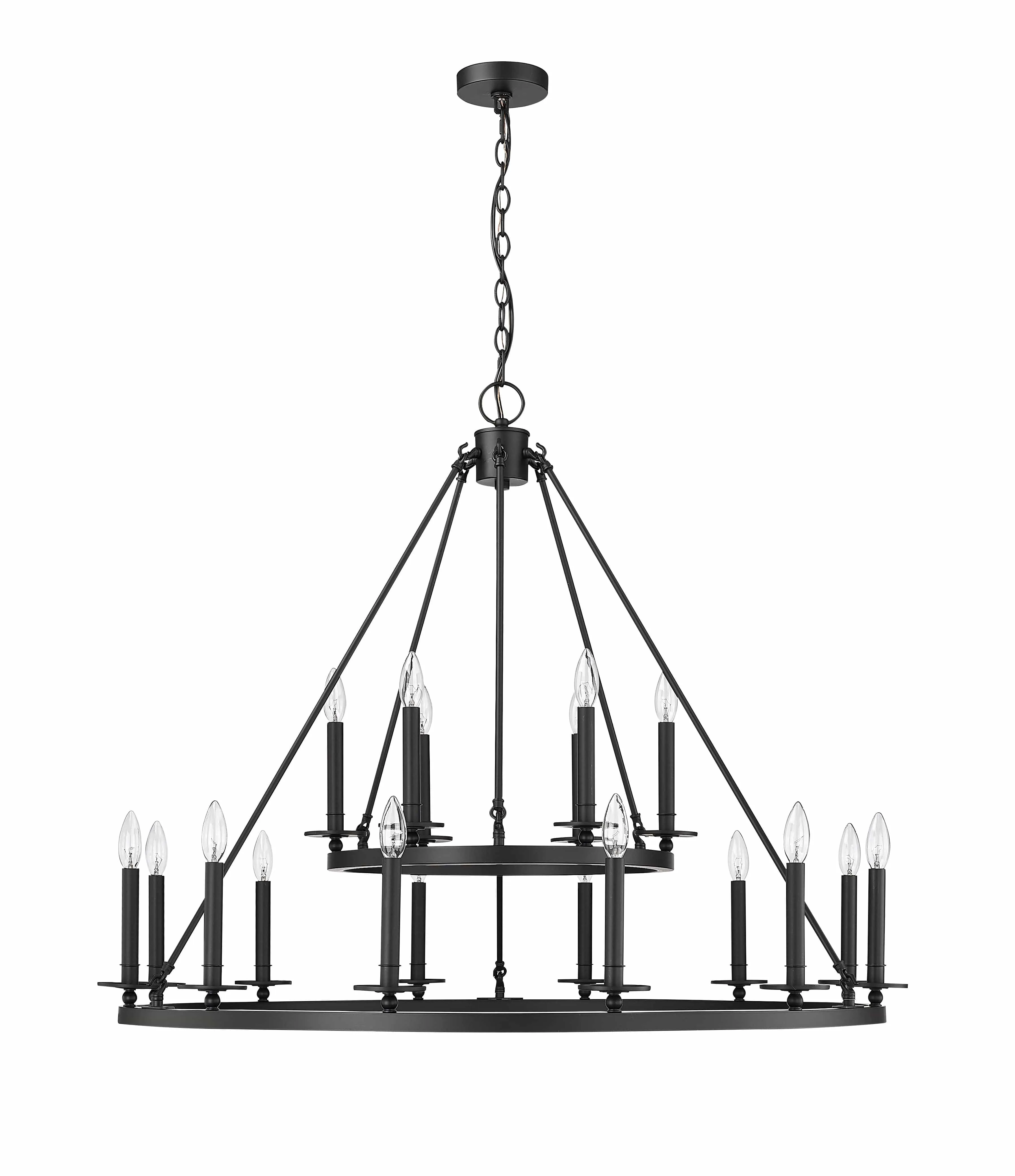 18 Lamps Florence Chandelier - Matte Black - 42in Diameter - E12 Candelabra Base