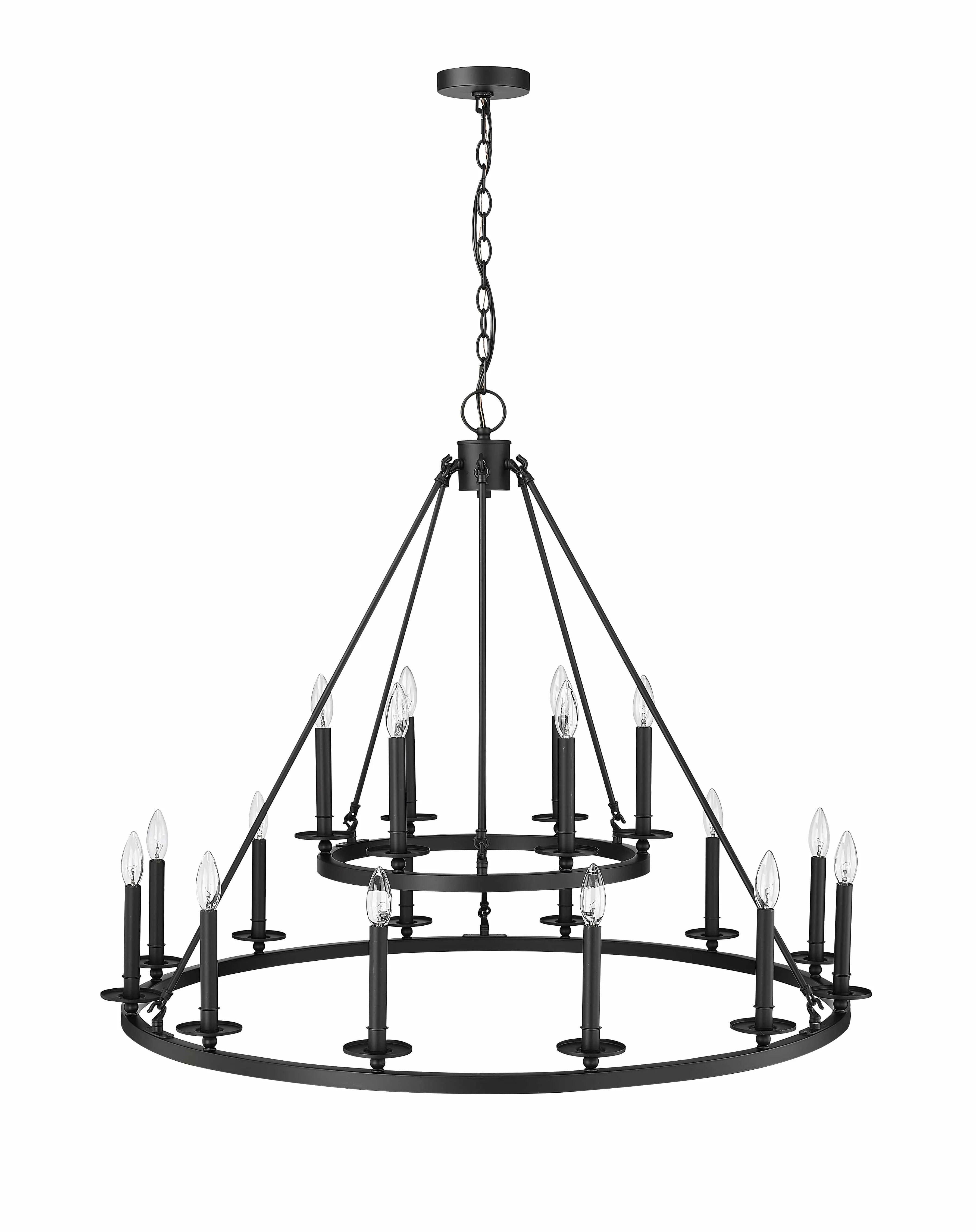 18 Lamps Florence Chandelier - Matte Black - 42in Diameter - E12 Candelabra Base