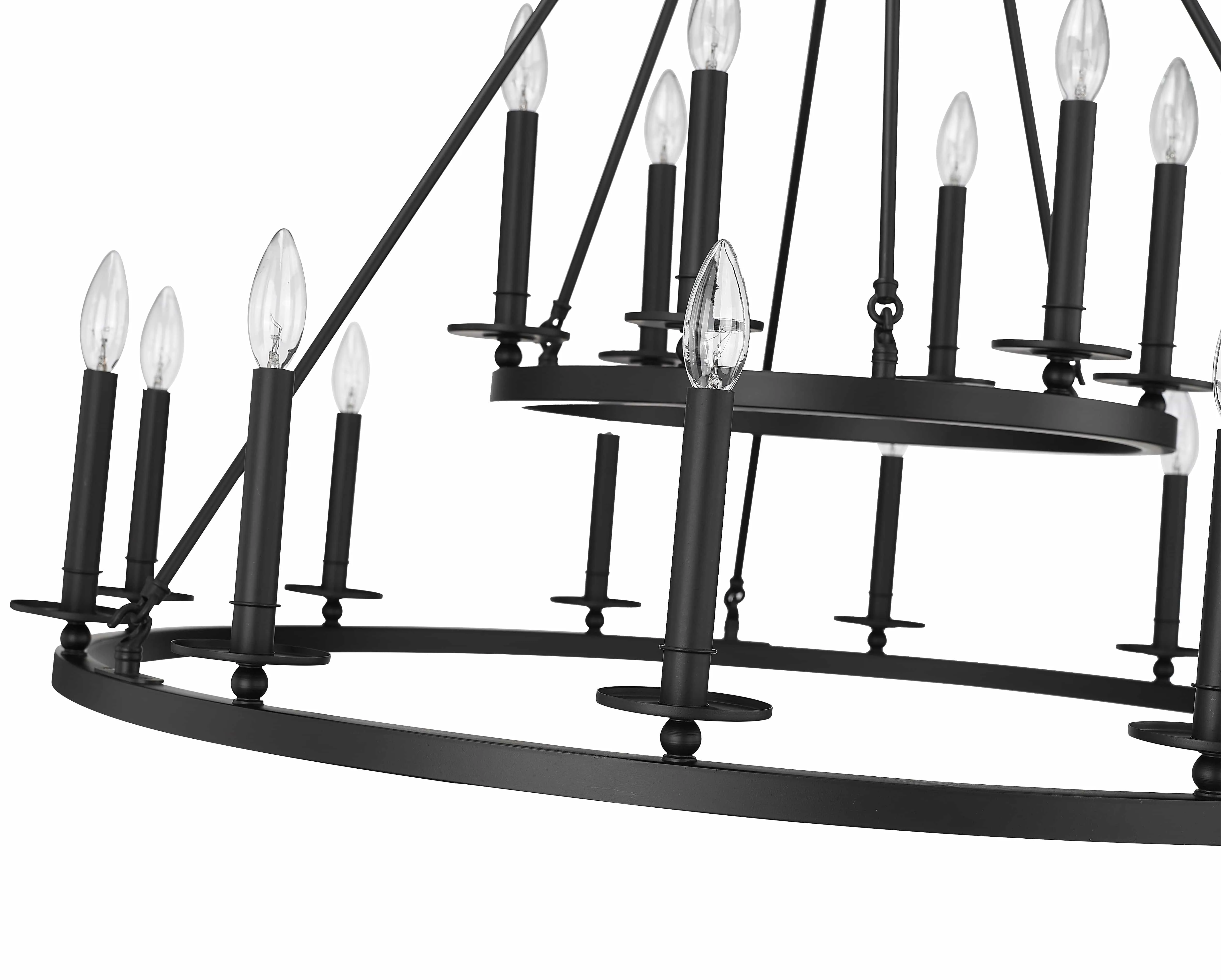 18 Lamps Florence Chandelier - Matte Black - 42in Diameter - E12 Candelabra Base