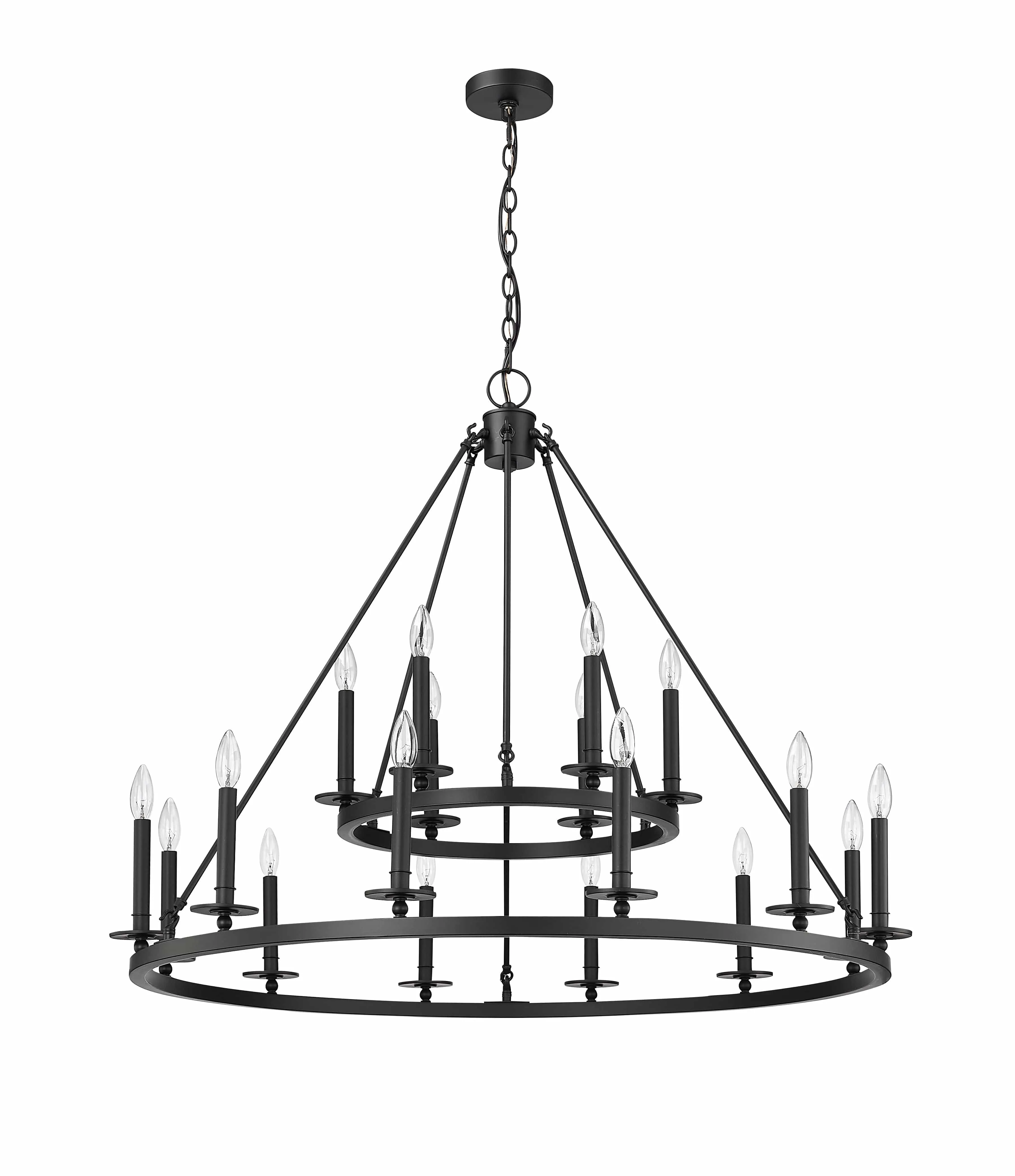 18 Lamps Florence Chandelier - Matte Black - 42in Diameter - E12 Candelabra Base