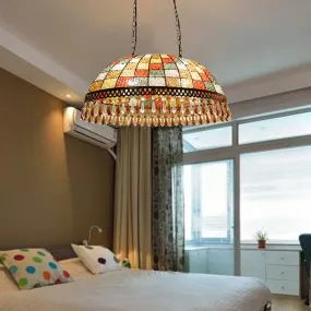 2 Heads Crystal Drop Ceiling Suspension Lamp Southeast Asian Style Black Dome Living Room | Rebooters