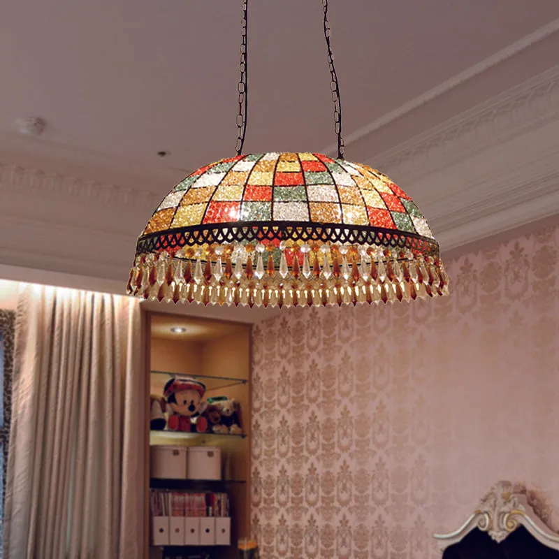 2 Heads Crystal Drop Ceiling Suspension Lamp Southeast Asian Style Black Dome Living Room | Rebooters