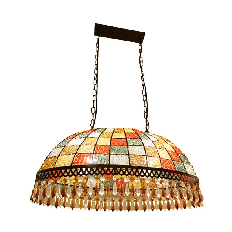 2 Heads Crystal Drop Ceiling Suspension Lamp Southeast Asian Style Black Dome Living Room | Rebooters