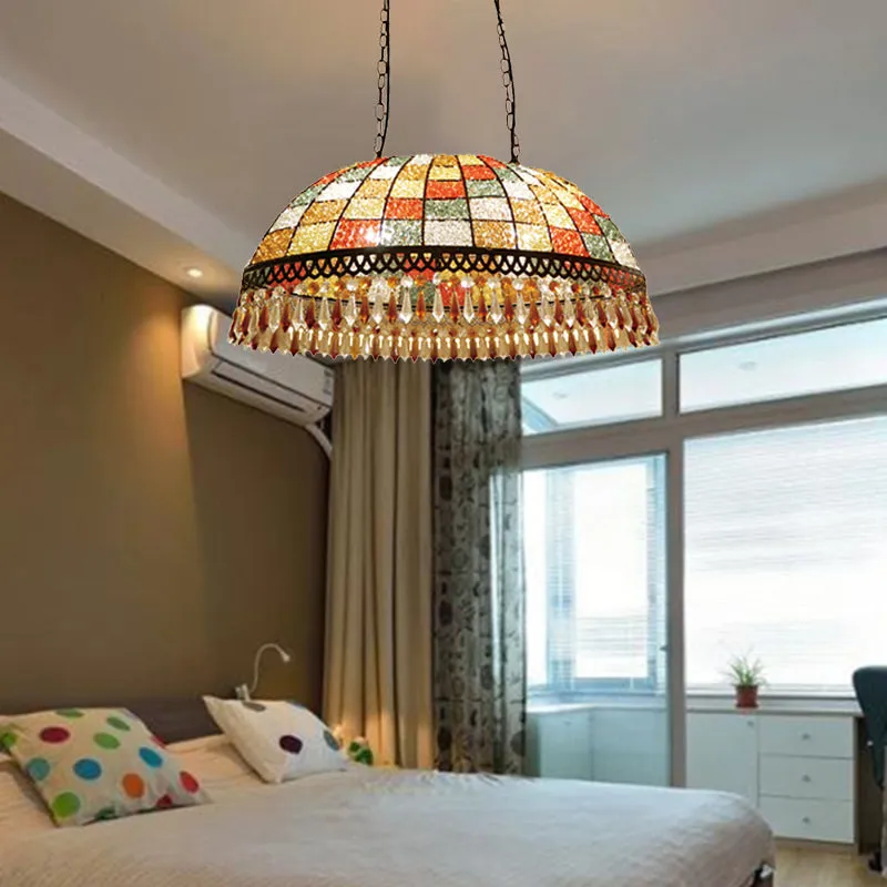 2 Heads Crystal Drop Ceiling Suspension Lamp Southeast Asian Style Black Dome Living Room | Rebooters