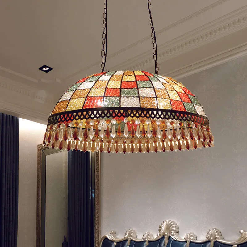 2 Heads Crystal Drop Ceiling Suspension Lamp Southeast Asian Style Black Dome Living Room | Rebooters