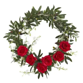 21" Olive, Rose and Cherry Blossom Artificial Wreath