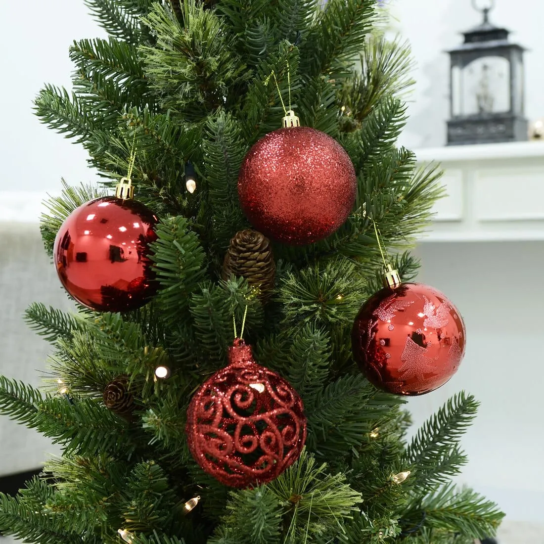24pk Mixed Metallic Christmas Tree Baubles Bumper Set 8cm