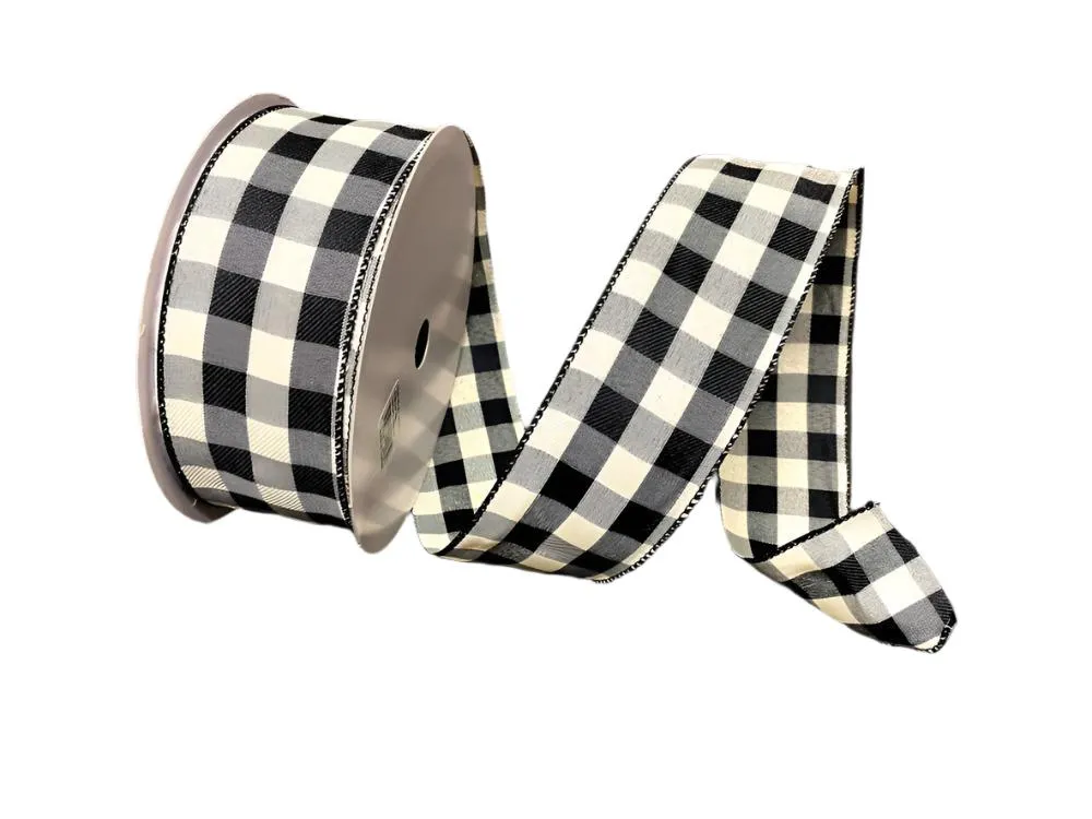 2.5" x 50yd Black/Ivory Buffalo Plaid Ribbon