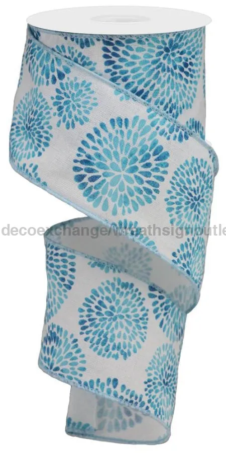 2.5"X10Yd Color Bursts On Cotton White/Multi Blue RGA1550WR