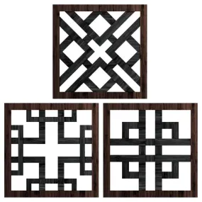 3 Pieces Thickened Rustic Wood Decor Square Wall Art Geometric Wall Decor Farm H