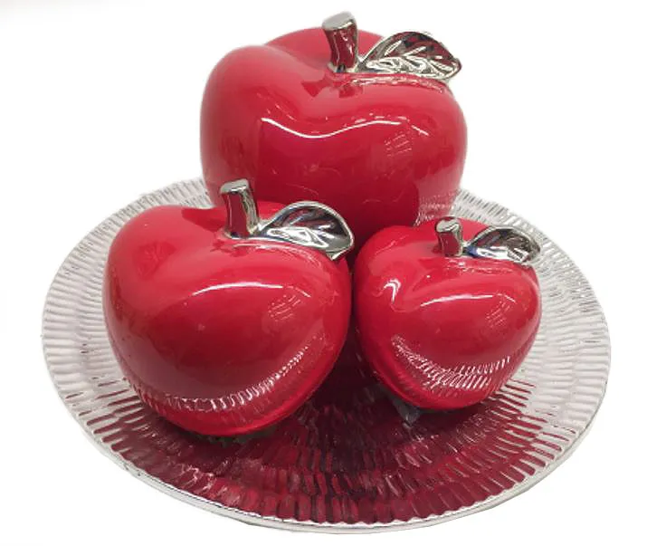 4 Piece Ceramic High Gloss Apple Decor Set - 15 x 15 x 8 inches