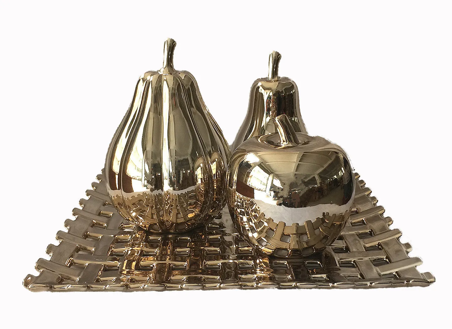 4 Piece Gold Fruit Set with 12" x 12" Tray