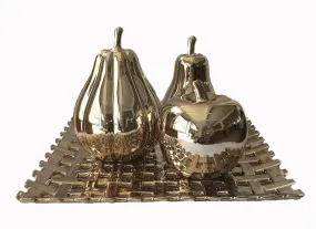 4 Piece Gold Fruit Set with 12" x 12" Tray