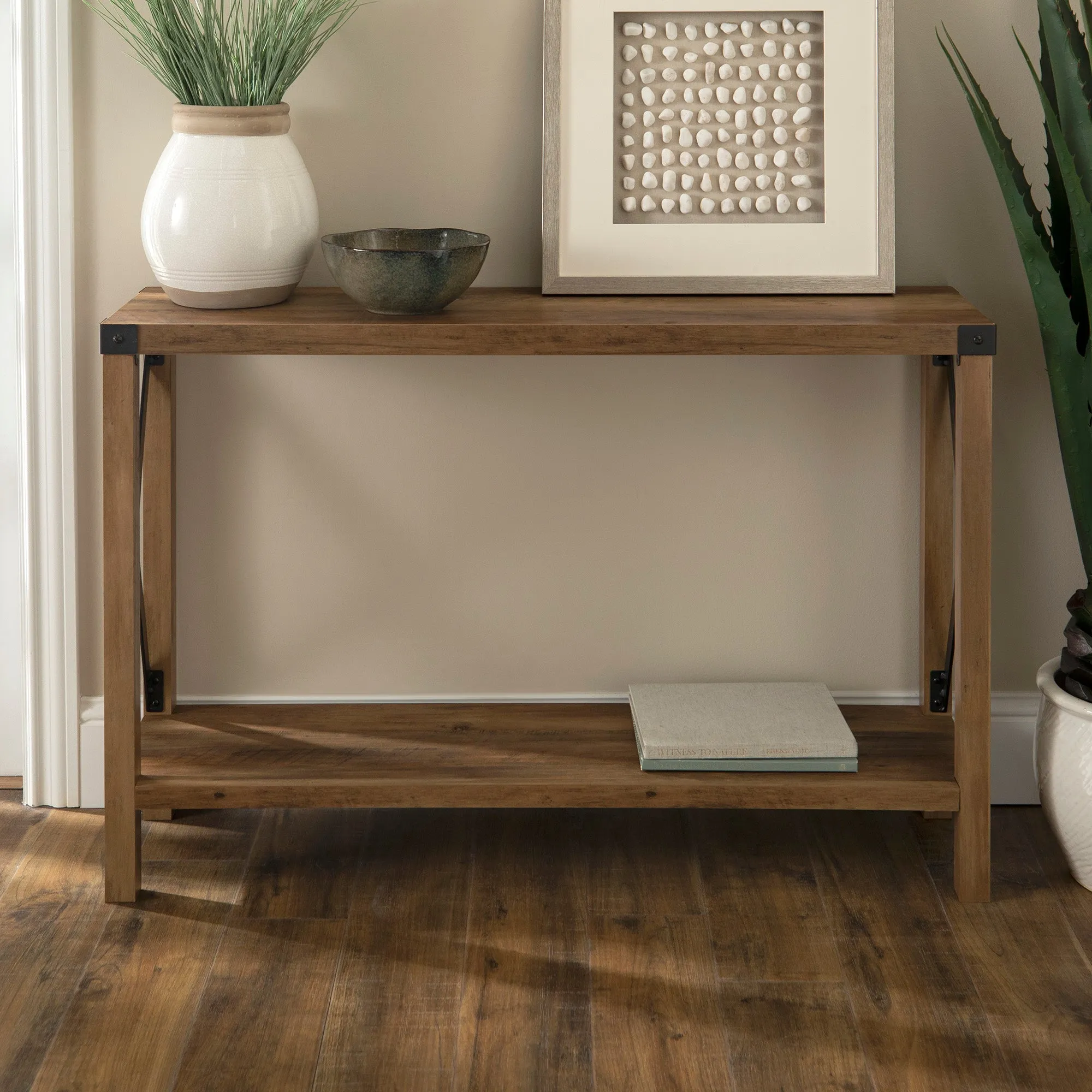 48" Entryway Console Table with Hidden Storage & Slatted Bottom Shelf for Rustic Home Decor Charm