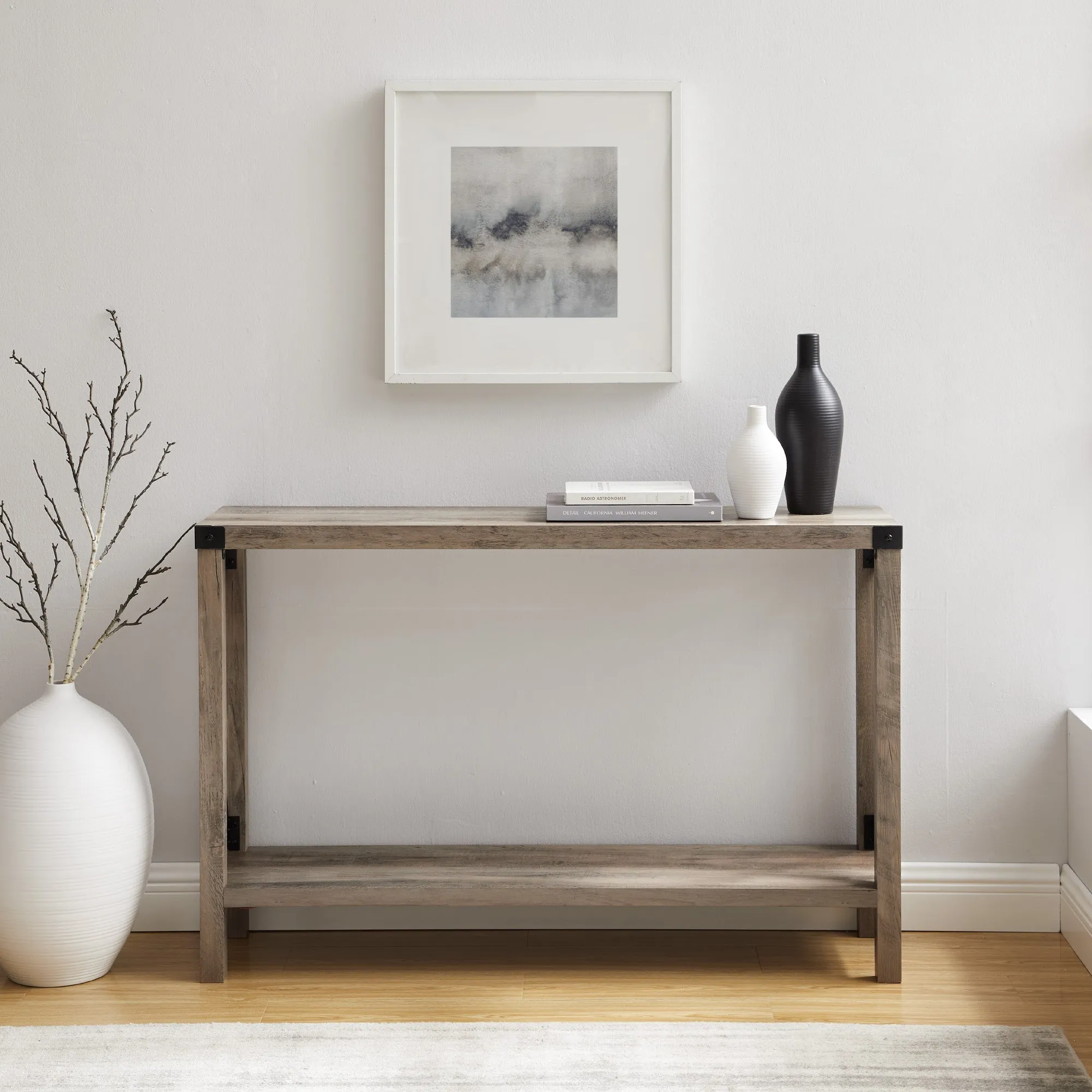 48" Entryway Console Table with Hidden Storage & Slatted Bottom Shelf for Rustic Home Decor Charm