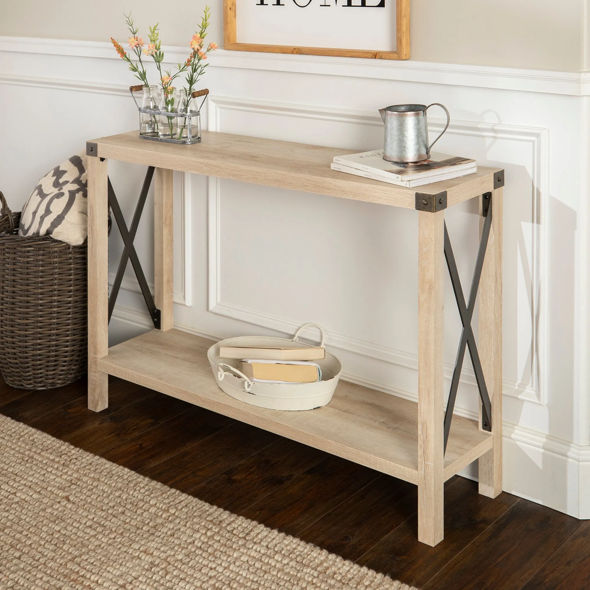 48" Entryway Console Table with Hidden Storage & Slatted Bottom Shelf for Rustic Home Decor Charm