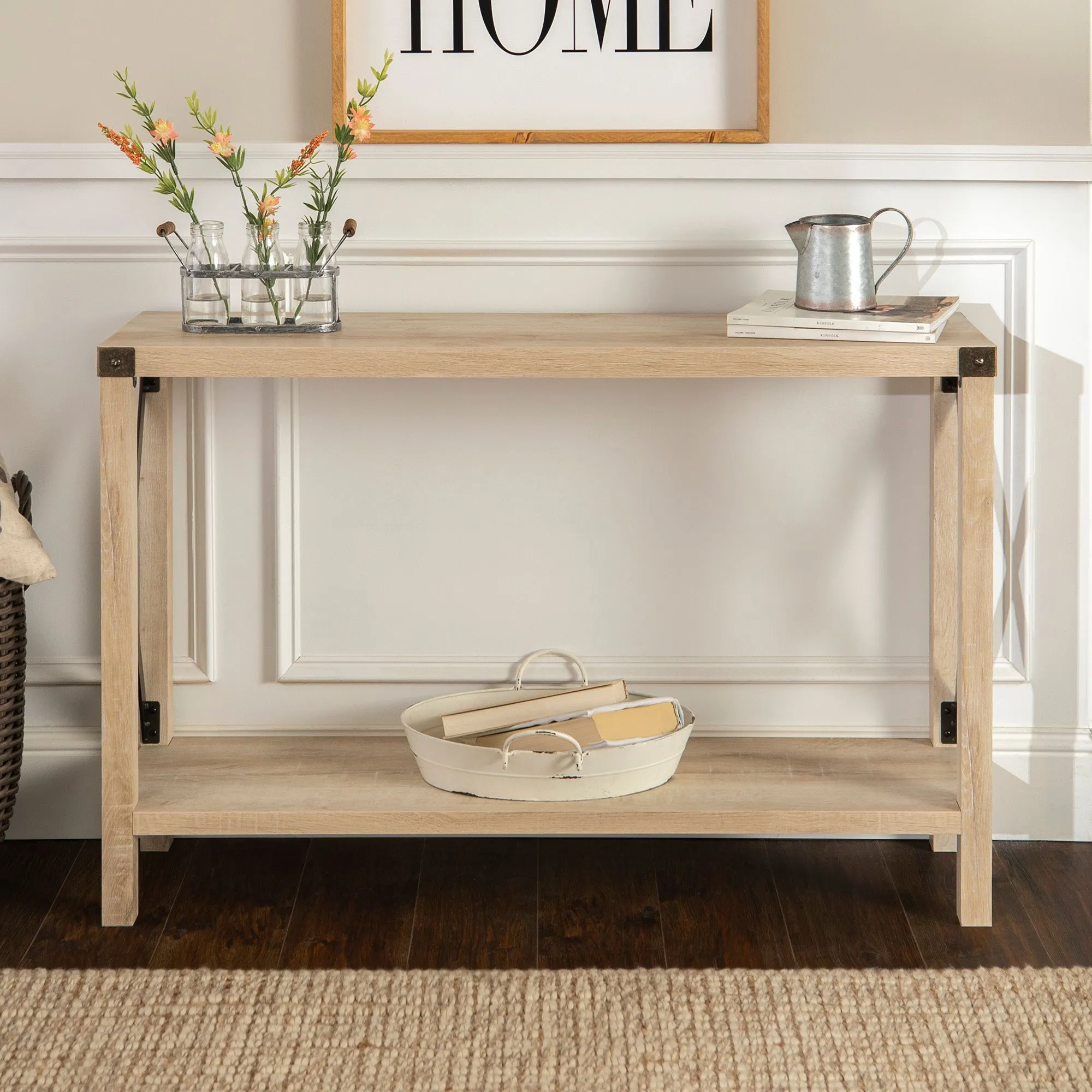 48" Entryway Console Table with Hidden Storage & Slatted Bottom Shelf for Rustic Home Decor Charm