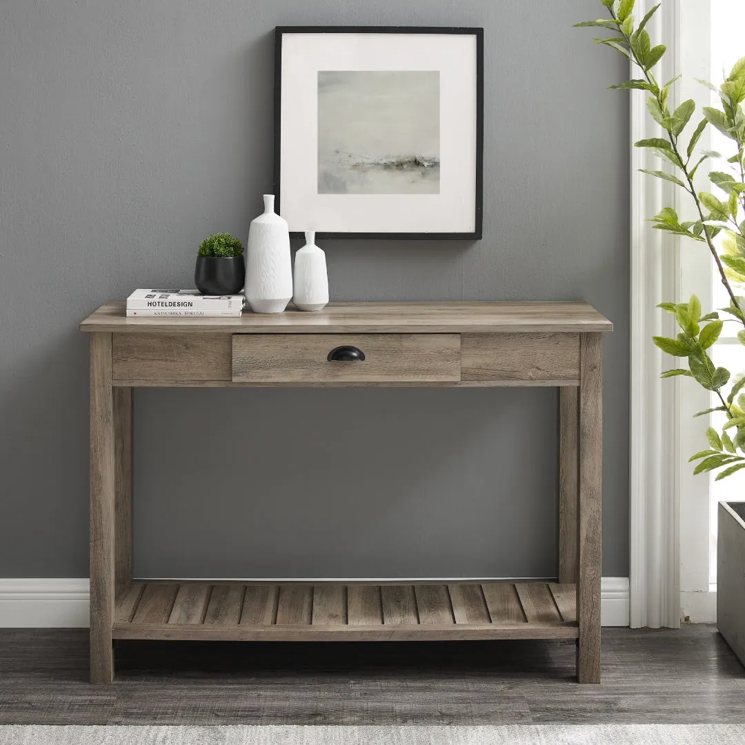 48" Entryway Console Table with Hidden Storage & Slatted Bottom Shelf for Rustic Home Decor Charm