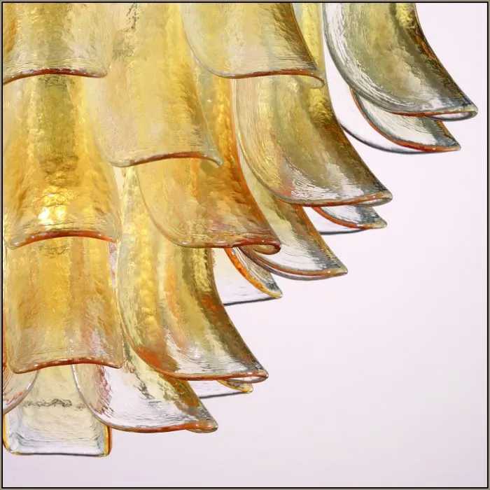 60 Cm Mid-Century Amber Murano Glass Petali Chandelier