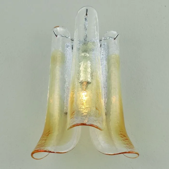 60 Cm Mid-Century Amber Murano Glass Petali Chandelier