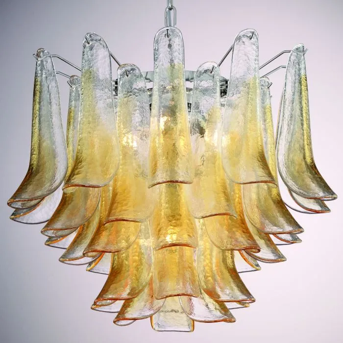 60 Cm Mid-Century Amber Murano Glass Petali Chandelier