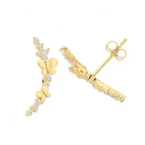 9ct Yellow Gold Butterfly Climber Stud Earrings with Zirconia Accents ES1655