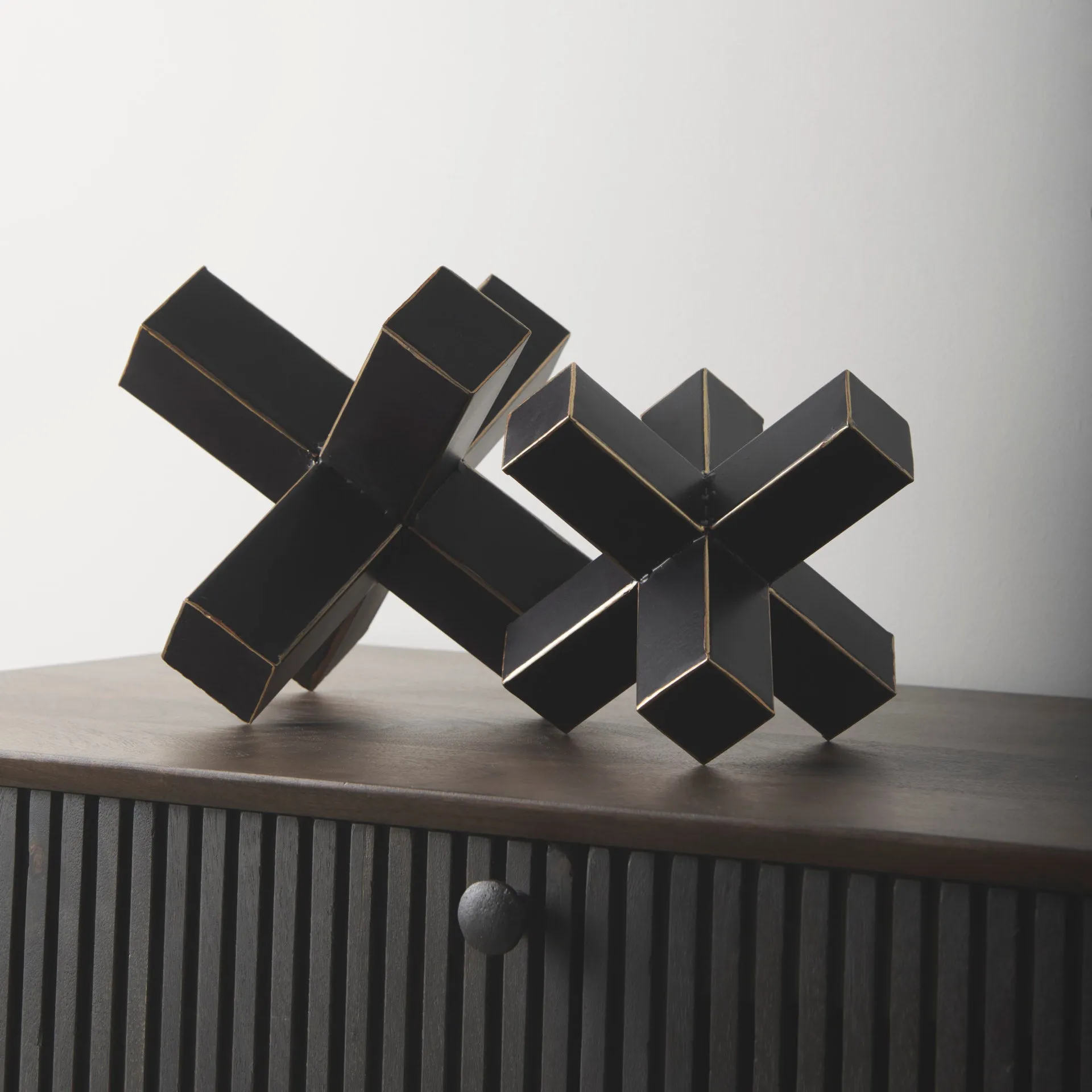 Abel Geometric Decorative Object – Matte Black & Gold Accent for Modern Home Decor & Styling