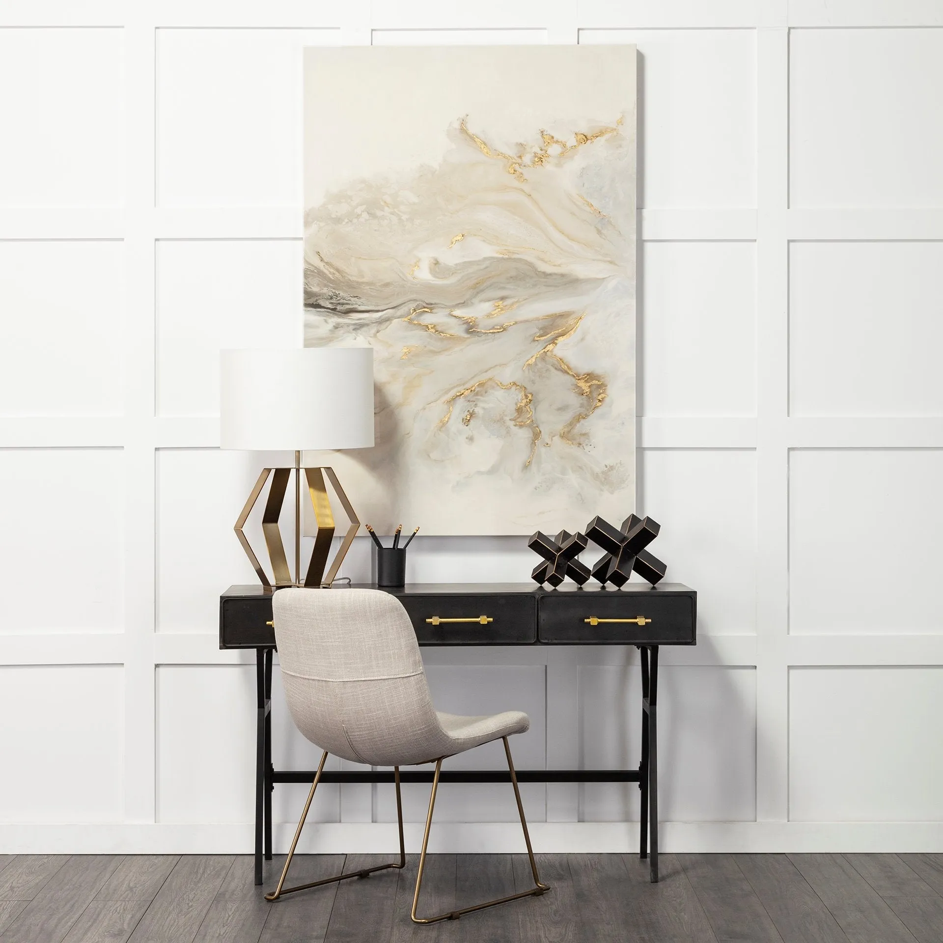 Abel Geometric Decorative Object – Matte Black & Gold Accent for Modern Home Decor & Styling