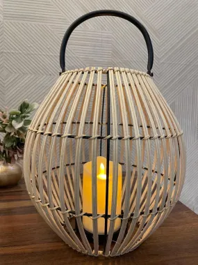 Aesthetic Oval Rattan Hanging Lantern | Natural & Black Tealight Candle Holder For Home Decor