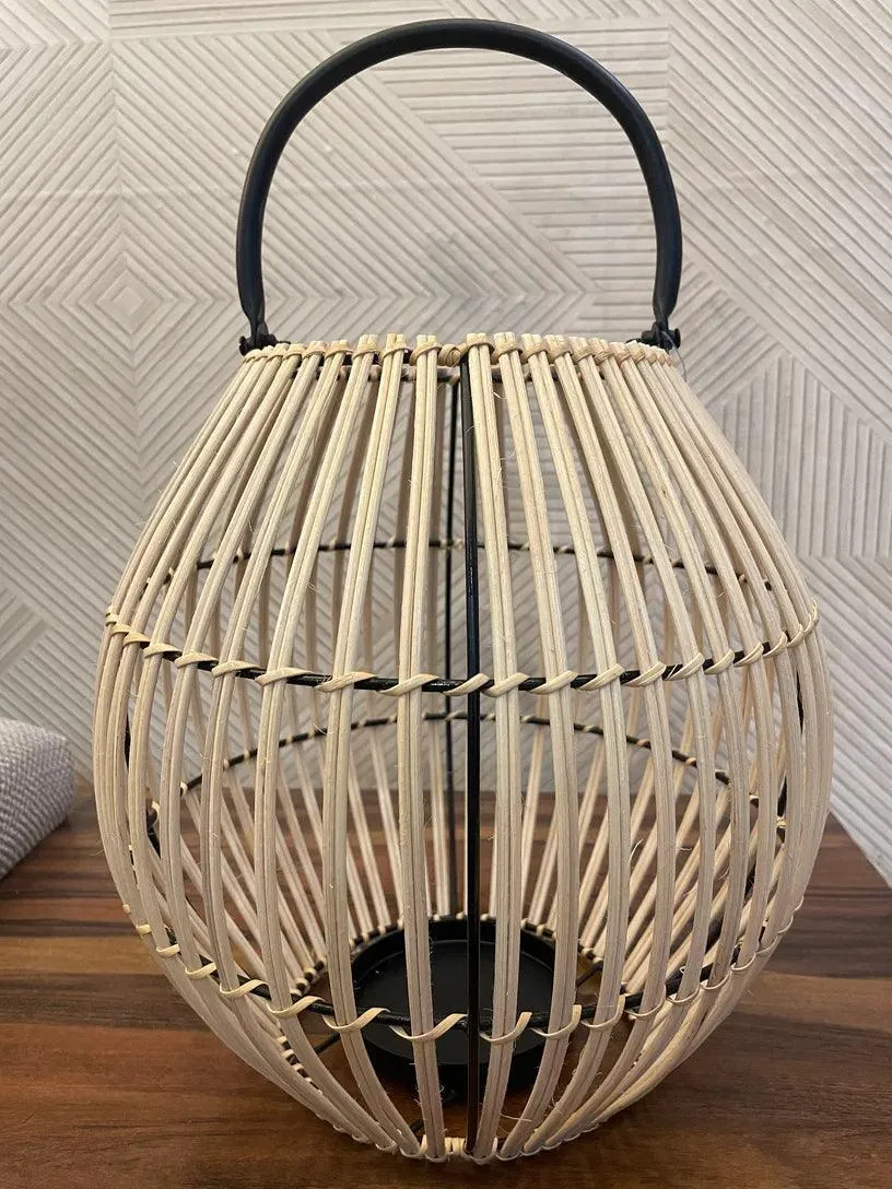 Aesthetic Oval Rattan Hanging Lantern | Natural & Black Tealight Candle Holder For Home Decor