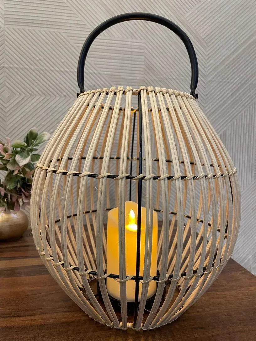 Aesthetic Oval Rattan Hanging Lantern | Natural & Black Tealight Candle Holder For Home Decor