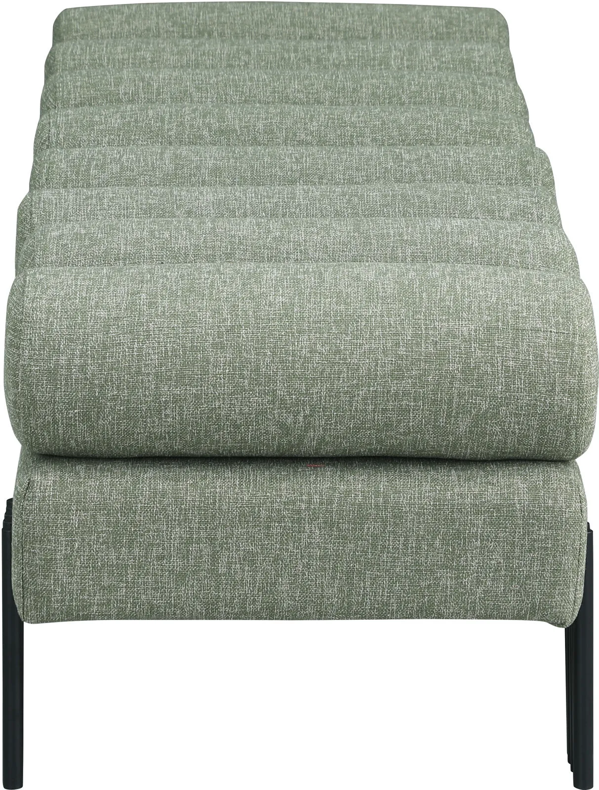 Akeela Stylish Upholstered Fabric Bench with Rolled Cushion Top and Modern Black Metal Legs