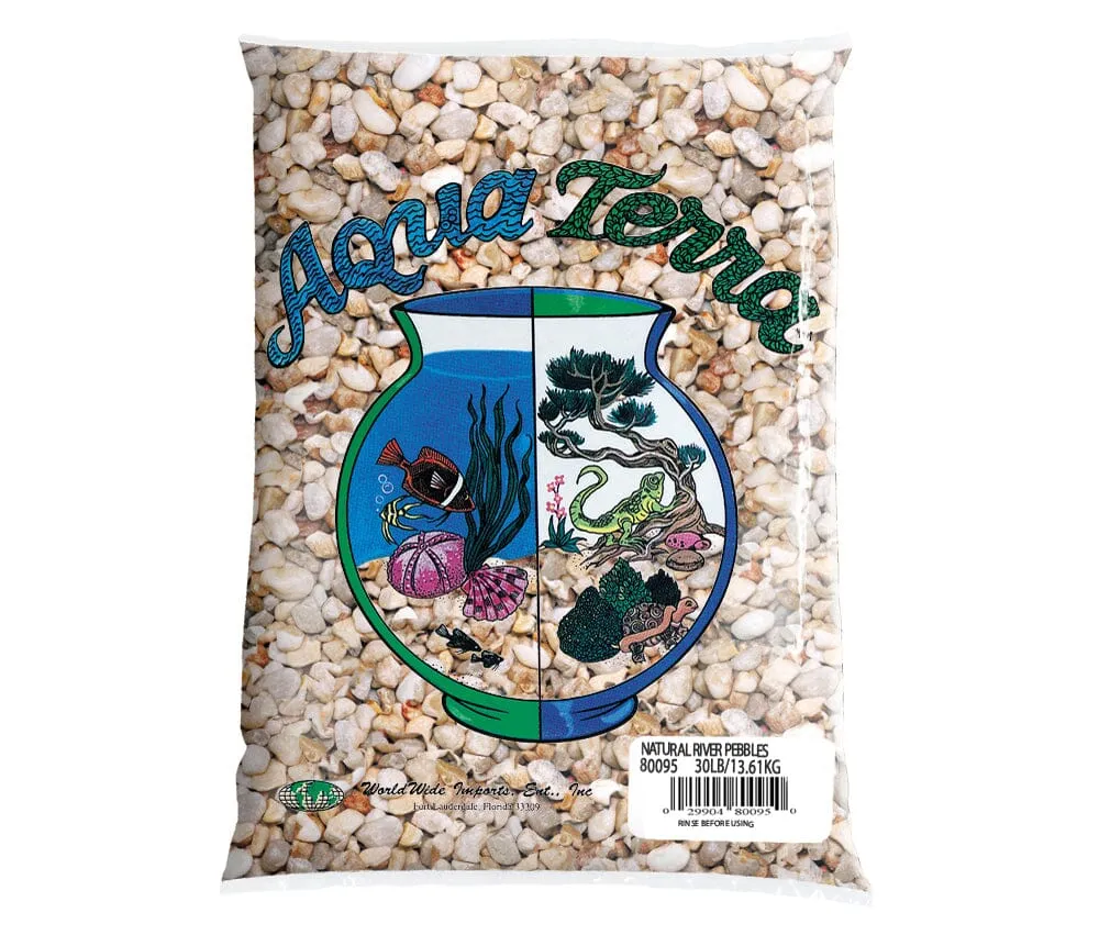 Aqua Terra Premium Fresh Water River Pebbles Aquarium Gravel - 25 lbs - 2 Count