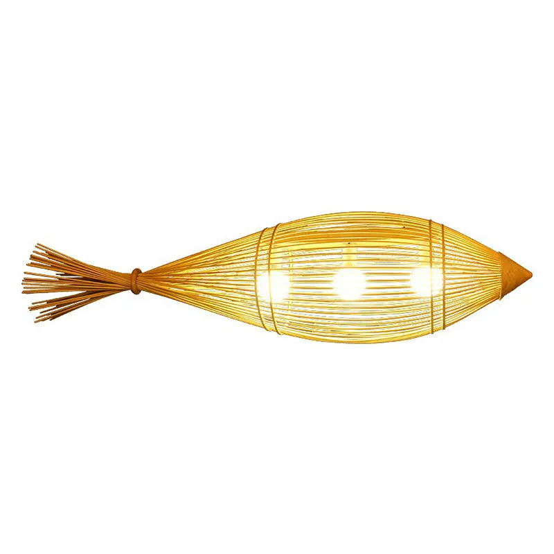 Asia-Inspired Bamboo Chandelier Pendant Light for Fish Restaurants & Homes - Wood Finish, 3-Bulb Hanging Lamp