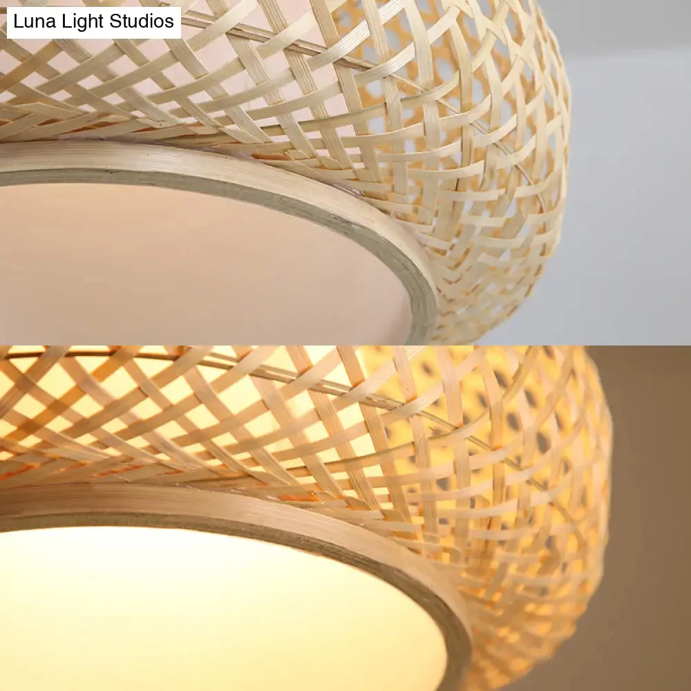 Asia Style Rattan Shade Pendant Lamp - 1 Light Ceiling Lantern in Beige